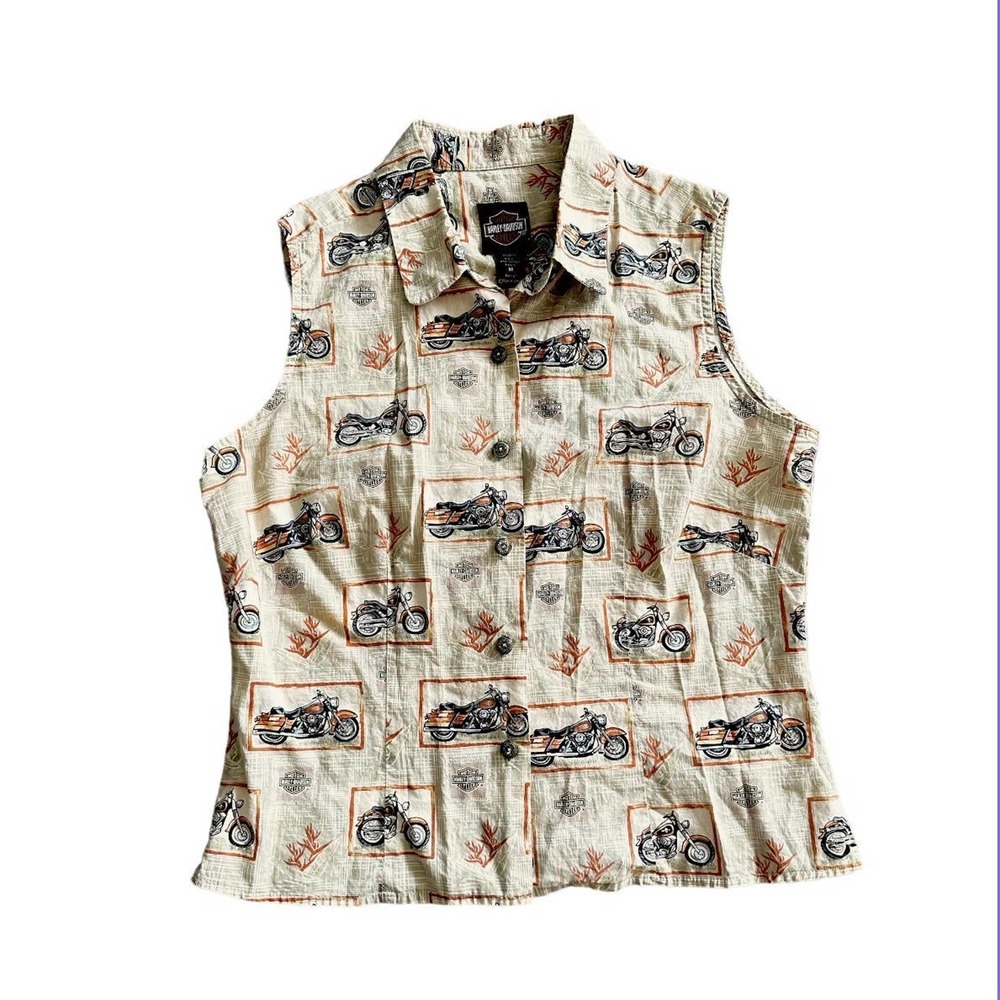 Harley Davidson Sleeveless Button Down Sz M